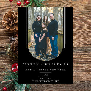 Black Modern Inverted Boho Arch Holiday Photo Card