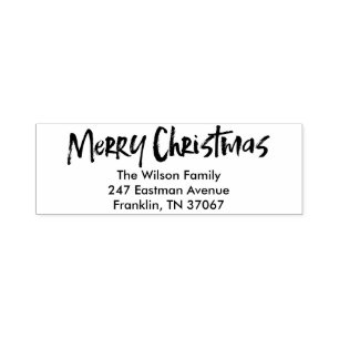 Black Modern Lettering Merry Christmas Address Self-inking Stamp