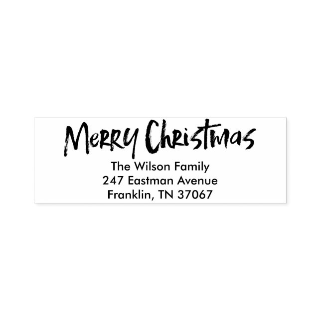 Black Modern Lettering Merry Christmas Address Self-inking Stamp (Design)