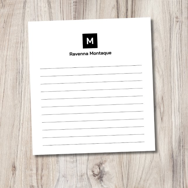 Black Modern Lined Chic Trendy Monogram  Notepad (Creator Uploaded)