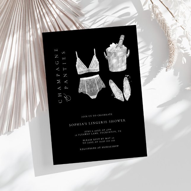 Black Modern Lingerie Bridal Shower Invitation (Creator Uploaded)
