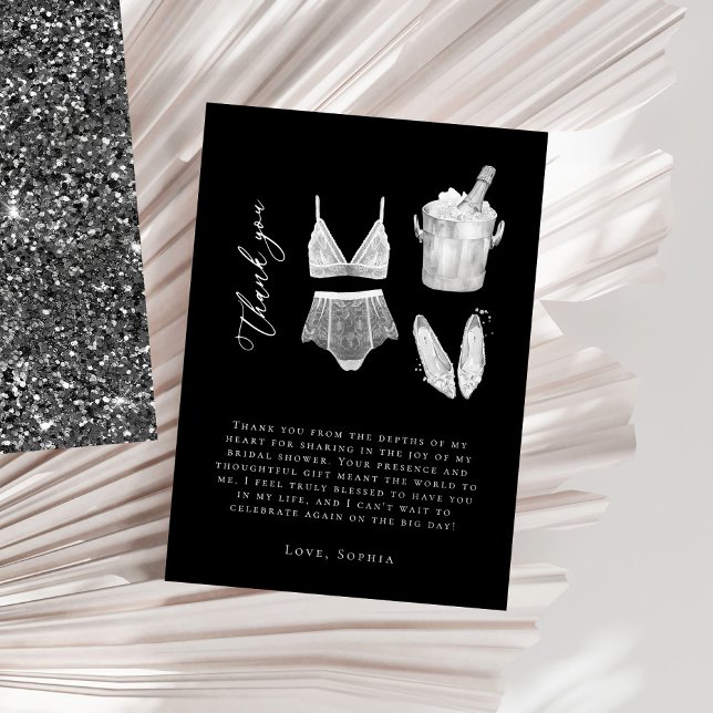 Black Modern Lingerie Bridal Shower Thank You Card (Creator Uploaded)