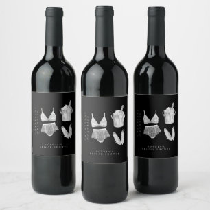 Black Modern Lingerie Bridal Shower Wine Label