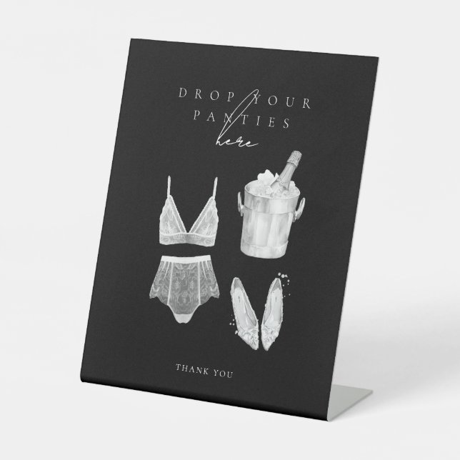 Black Modern Lingerie Shower Games Pedestal Sign (Front)