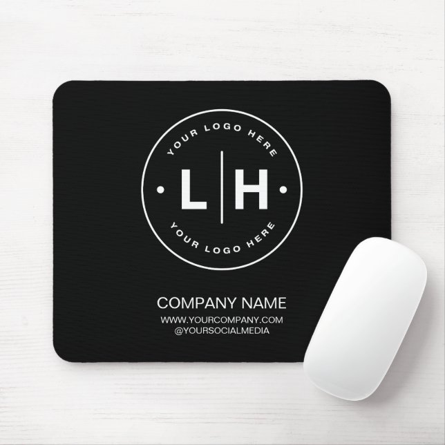 Black Modern Logo Personalised Mouse Mat (With Mouse)