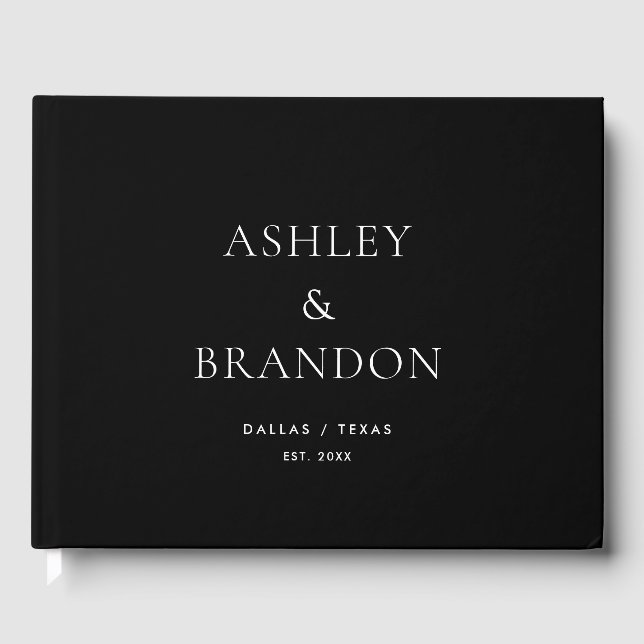 Black Modern Luxury Wedding Custom Guest Book (Front)