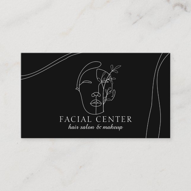 Black Modern Makeup Woman Face Hair Stylist Facial Business Card (Front)