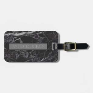 Black Modern Marble Custom Luggage Tag