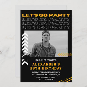 Black Modern Men Photo 38th birthday Invitation
