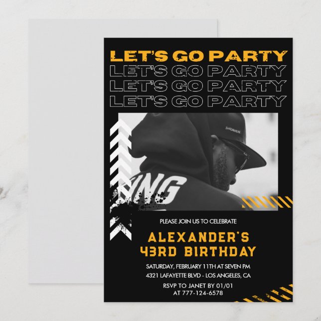 Black Modern Men Photo 43rd birthday Invitation (Front/Back)