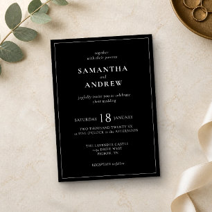 Black Modern Minimal basic All in one Wedding Invitation