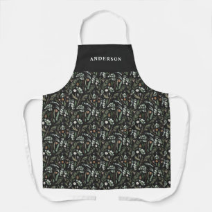 Black modern minimal botanical elegant personalize apron