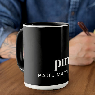 Black Modern Minimal Custom Monogram and Name Mug