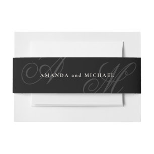 Black Modern Minimal Elegant Monogram Wedding Invitation Belly Band