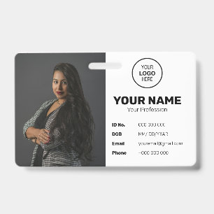 Black Modern Minimal ID Barcode Employee Photo Badge
