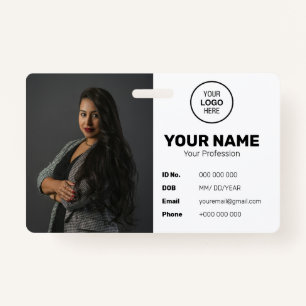 Black Modern Minimal ID Barcode Employee Photo ID Badge