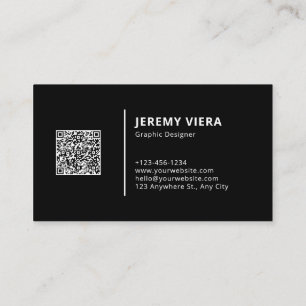 Black Modern Minimal Logo and QR Code Business Card