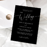 Black Modern Minimal Photo Wedding  Invitation<br><div class="desc">Minimal wedding invitation template card featuring modern script text on a black background. Customise this invite by adding your own wedding information. Perfect for any season wedding. You can add your engagement photo on the back.</div>