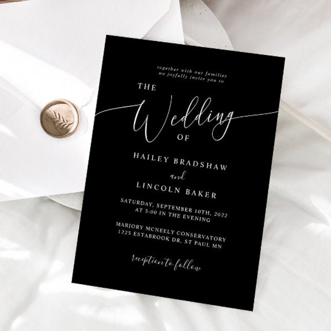 Black Modern Minimal Photo Wedding  Invitation (Creator Uploaded)