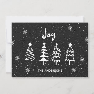 Black Modern Minimal Pine Trees Snow Joy Christmas Holiday Card