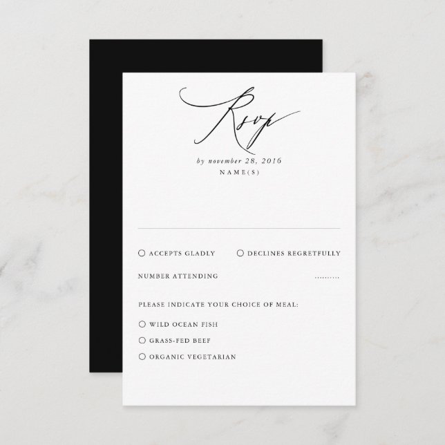 Black Modern Minimal Wedding RSVP Card (Front/Back)
