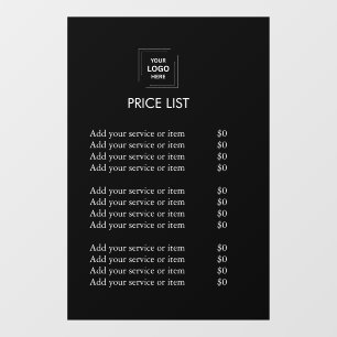 Black Modern Minimalist Business Logo Price List Window Cling