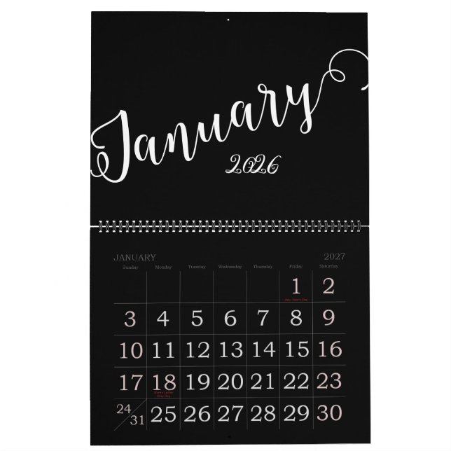 Black | Modern, Minimalist Calendar (Jan 2027)