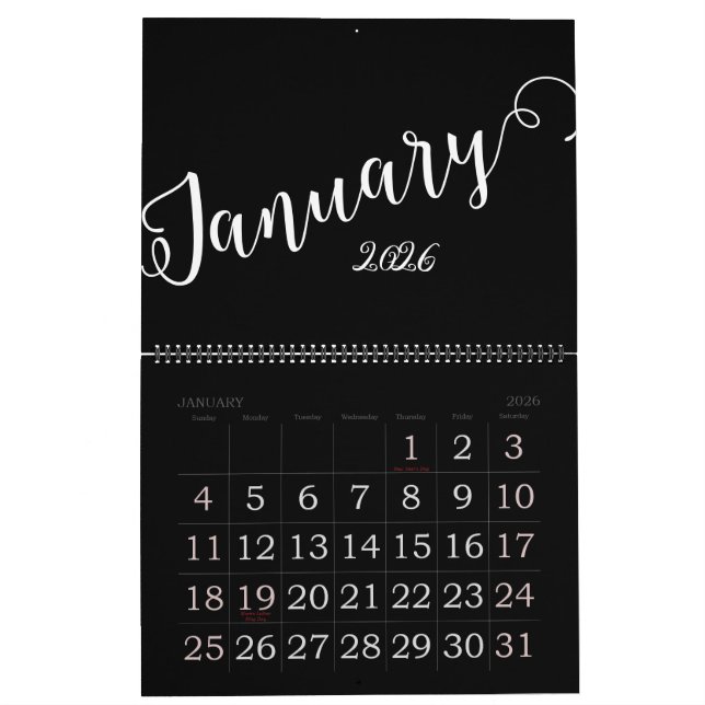 Black | Modern, Minimalist Calendar (Jan 2026)