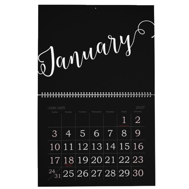 Black | Modern, Minimalist Calendar (Jan 2027)