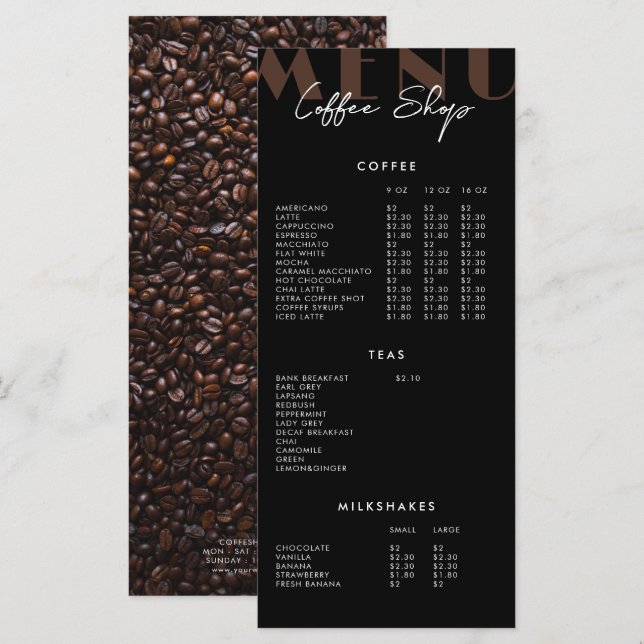 Black Modern Minimalist Coffee Shop Menu (Front/Back)