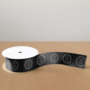 Black Modern Minimalist Custom Logo Business Gift Satin Ribbon