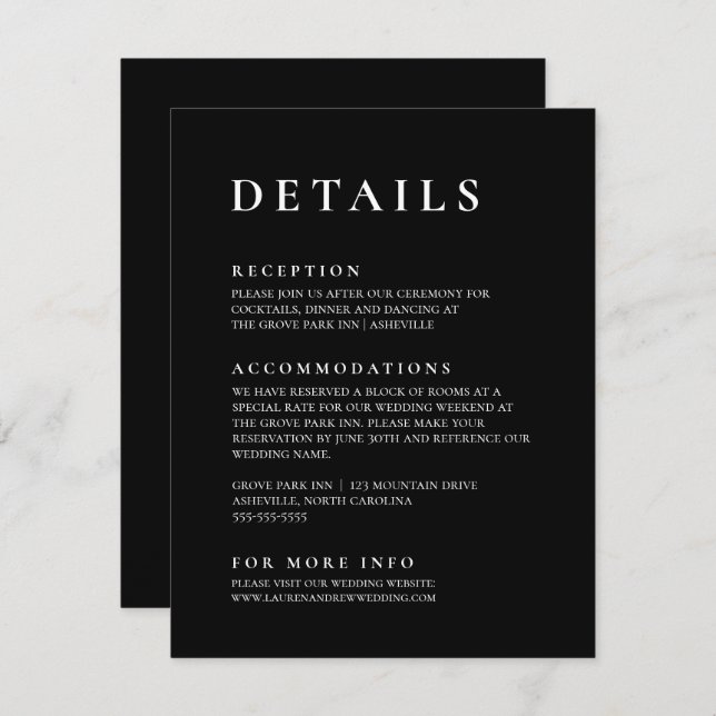 Black Modern Minimalist Elegant Enclosure Card (Front/Back)