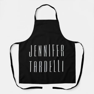 Black Modern Minimalist Elegant Your Name Apron