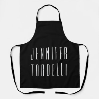 Black Modern Minimalist Elegant Your Name Apron