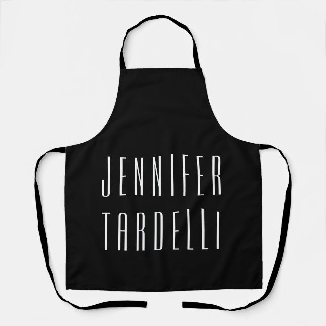 Black Modern Minimalist Elegant Your Name Apron (Front)