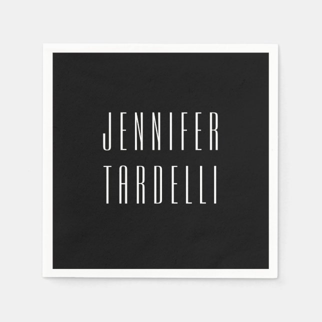 Black Modern Minimalist Elegant Your Name Napkin (Front)