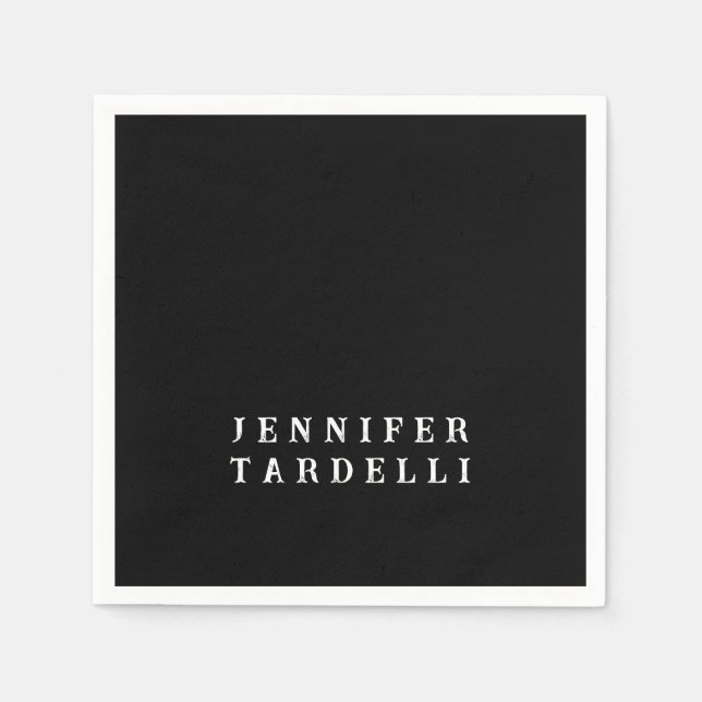 Black Modern Minimalist Elegant Your Name Napkin (Front)