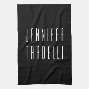 Black Modern Minimalist Elegant Your Name Tea Towel