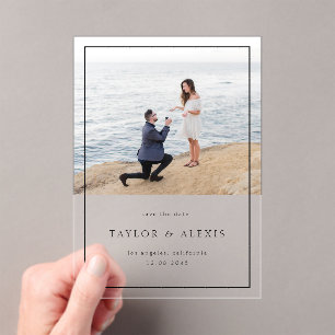 Black Modern Minimalist Frame Photo Acrylic Invitations