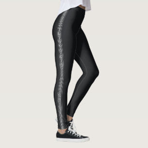 Black Modern Minimalist Greek Key Side Stripe Leggings