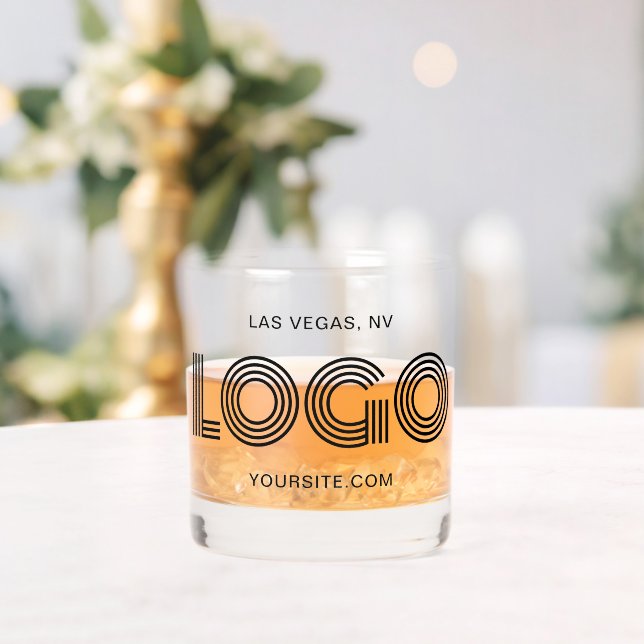 Black Modern Minimalist Logo Promo Whiskey Glass (Insitu (Wedding))