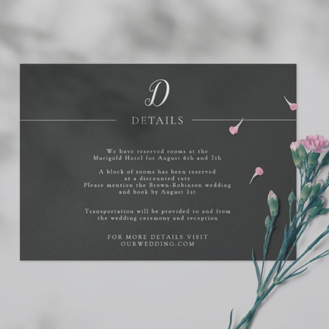 Black Modern Minimalist Monogram Wedding Details Enclosure Card (Creator Uploaded)