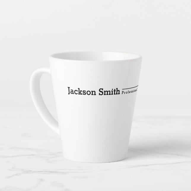 Black modern minimalist name professional latte mug (Left Angle)