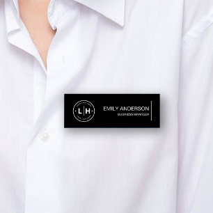 Black Modern Minimalist Personalised Logo Name Tag