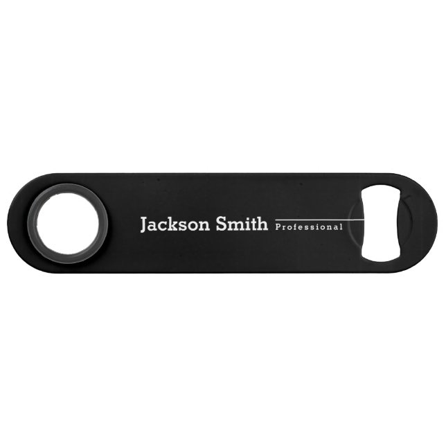 Black modern minimalist personalised name bar key (Front (Horizontal))
