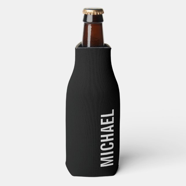 Black Modern Minimalist Personalised Name Bottle Cooler (Bottle Front)