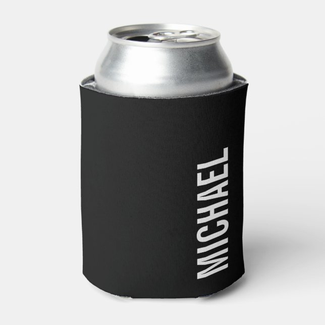 Black Modern Minimalist Personalised Name Can Cooler (Can Front)