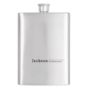 Black modern minimalist personalised name hip flask