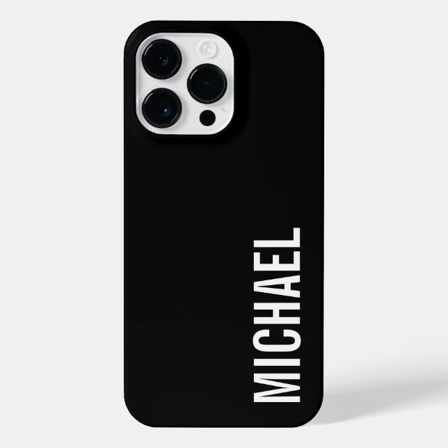 Black Modern Minimalist Personalised Name iPhone Case (Back)