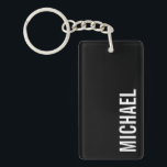 Black Modern Minimalist Personalised Name Key Ring<br><div class="desc">Modern Minimalist Design featuring personalised name in white modern bold sans serif font style on black background.

Perfect as holiday gifts for him,  father's day gifts,  thank you gifts for groomsmen and gifts for any special occasions.</div>